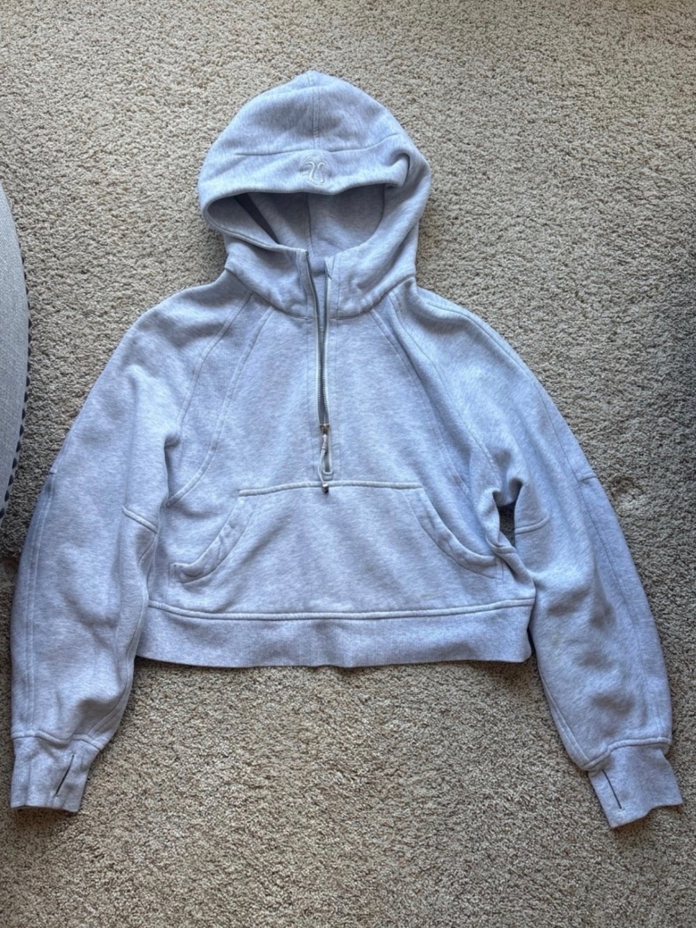 Lululemon Gray Cropped Half Zip Hoodie Athletic Sweatshirt